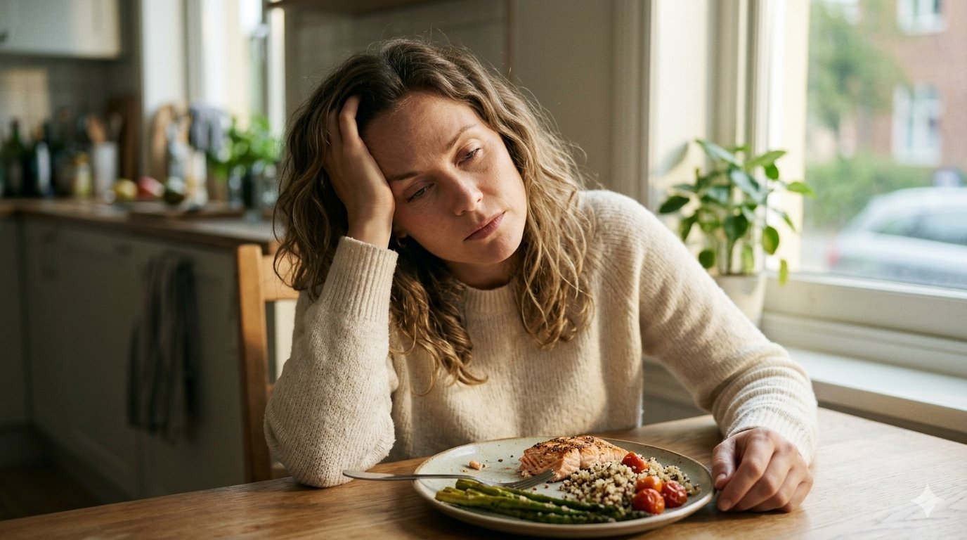 Before and after illustration showing tired vs energized woman